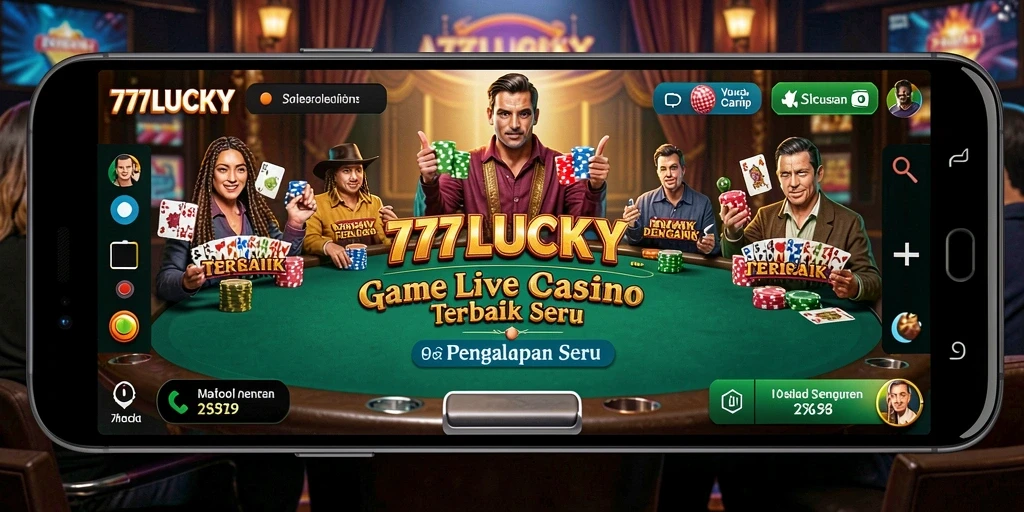 Screenshot gameplay 777LUCKY menampilkan dealer langsung dan suasana kasino yang nyata.