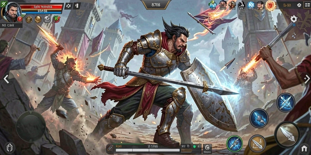Tampilan gameplay 8768 dengan karakter bertarung di arena.