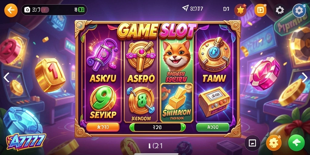 Tampilan gameplay A7777 yang menarik dan penuh warna.