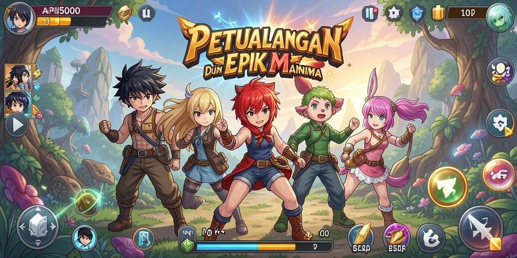 Tangkapan layar yang menampilkan pertarungan epik dalam game Anime.