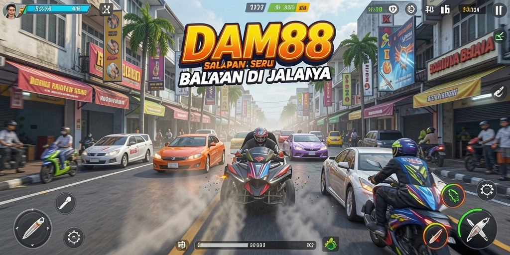 Tangkapan layar menampilkan aksi balapan cepat di jalur yang menarik.