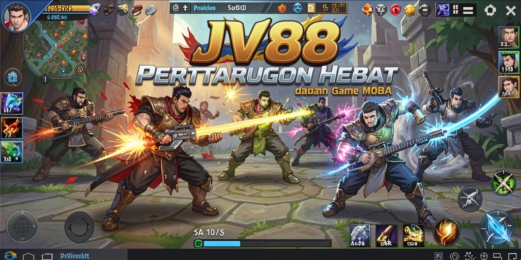 Screenshot gameplay JV88 menampilkan momen seru di arena MOBA.