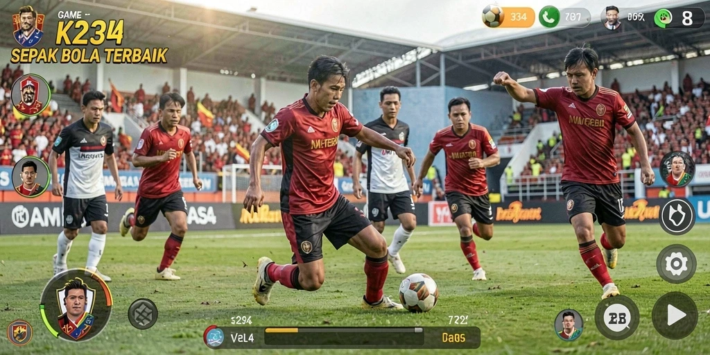 Screenshot menunjukkan aksi seru di lapangan sepak bola K234.