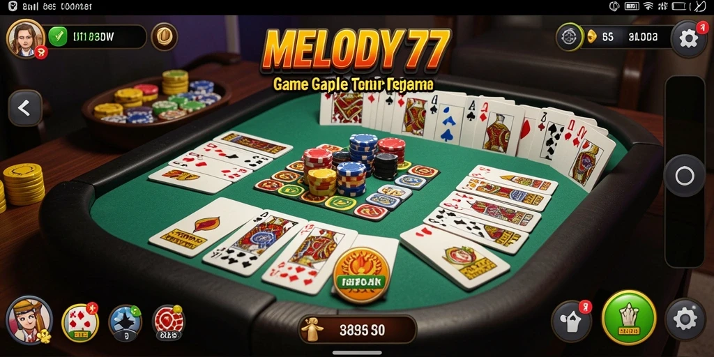Tampilan gameplay seru dalam MELODY77 saat bermain Gaple.
