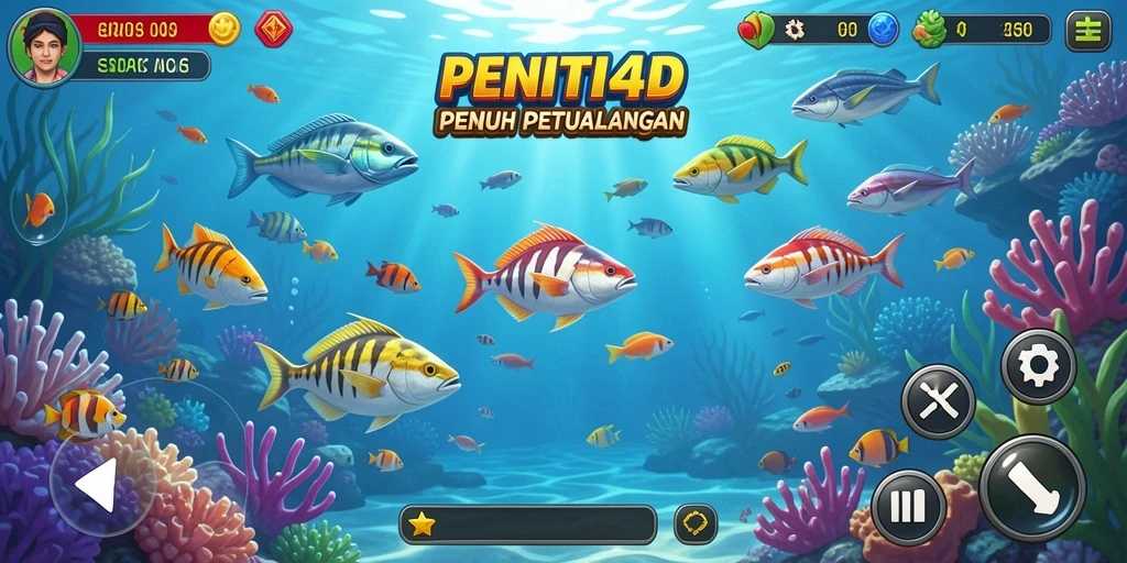 Screenshot gameplay PENITI4D menunjukkan aksi menembak ikan yang seru.