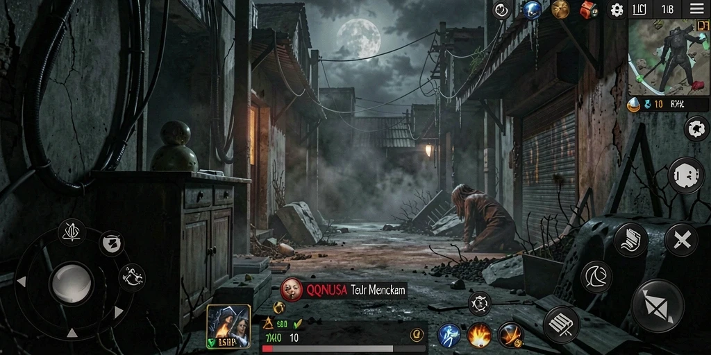Screenshot gameplay menegangkan dari QQNUSA, menunjukkan momen horor yang mencekam.