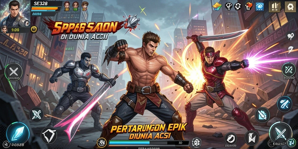 Tampilan gameplay aksi yang mendebarkan dan penuh tantangan.