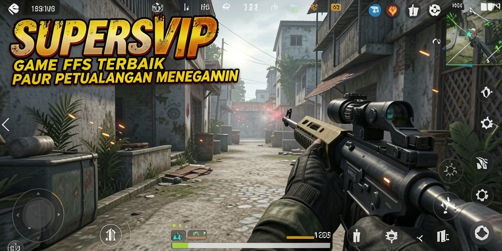 Screenshot gameplay SUPERSVIP menampilkan aksi menembak yang mendebarkan.