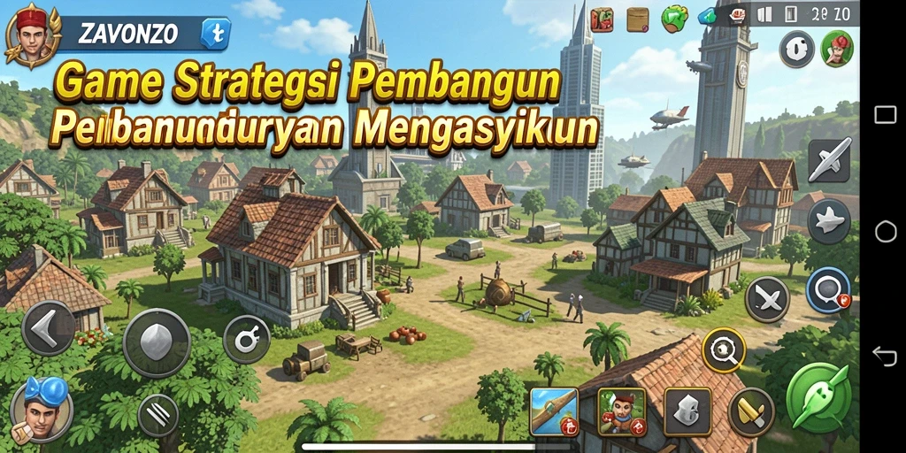 Tampilan gameplay ZAVONZO yang penuh strategi dan pembangunan.